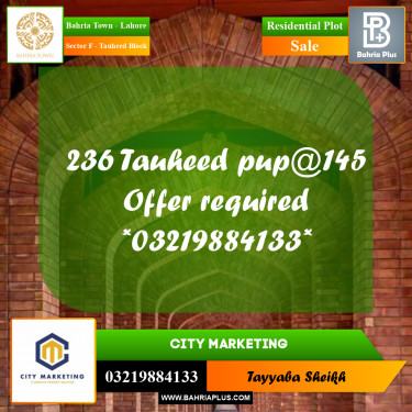 10 Marla Residential Plot for Sale in Sector F - Tauheed Block -  Bahria Town, Lahore - (BP-278495)