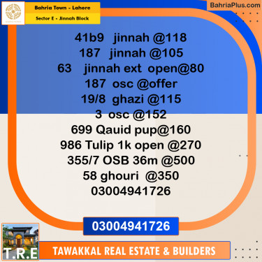 5 Marla Residential Plot for Sale in Sector E - Jinnah Block -  Bahria Town, Lahore - (BP-278523)