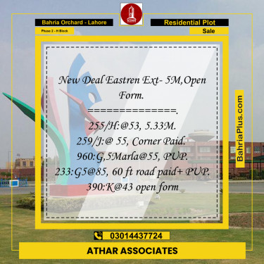 5 Marla Residential Plot for Sale in Phase 2 - H Block -  Bahria Orchard, Lahore - (BP-278563)