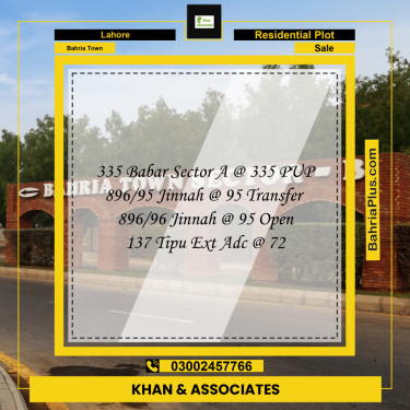 Residential Plot for Sale in Bahria Town, Lahore - (BP-278590)