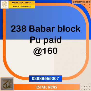 Residential Plot for Sale in Sector A - Babar Block -  Bahria Town, Lahore - (BP-278632)