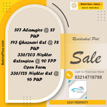 5 Marla Residential Plot for Sale in Sector E - Nishtar Block -  Bahria Town, Lahore - (BP-278650)