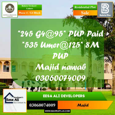 Residential Plot for Sale in Phase 4 - G4 Block -  Bahria Orchard, Lahore - (BP-278673)