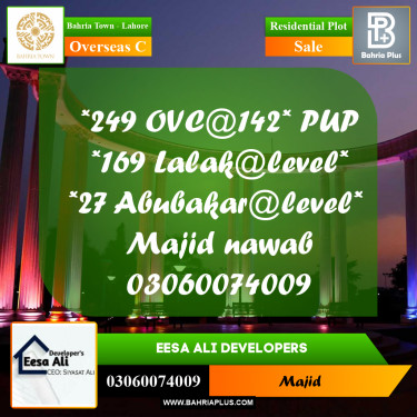 Residential Plot for Sale in Overseas C -  Bahria Town, Lahore - (BP-278674)