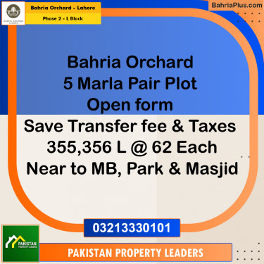5 Marla Residential Plot for Sale in Phase 2 - L Block -  Bahria Orchard, Lahore - (BP-278678)