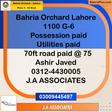10 Marla Residential Plot for Sale in Phase 4 - G6 Block -  Bahria Orchard, Lahore - (BP-278729)