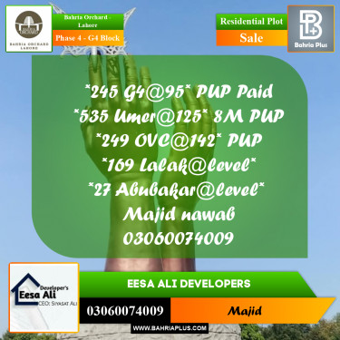 Residential Plot for Sale in Phase 4 - G4 Block -  Bahria Orchard, Lahore - (BP-278737)