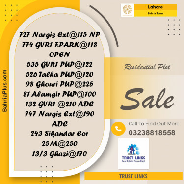 Residential Plot for Sale in Bahria Town, Lahore - (BP-278756)