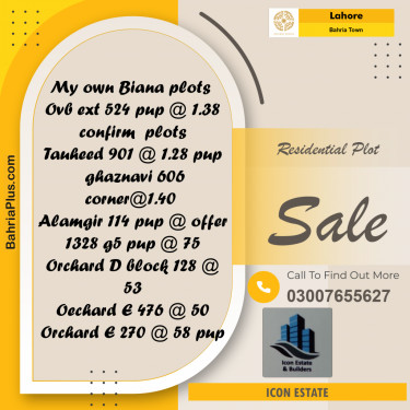 Residential Plot for Sale in Bahria Town, Lahore - (BP-278760)