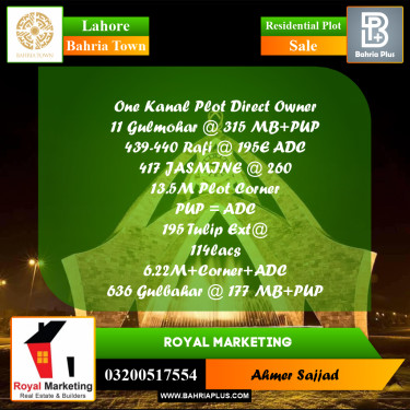 Residential Plot for Sale in Bahria Town, Lahore - (BP-278778)