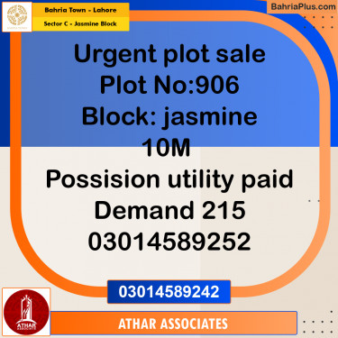 20 Kanal Residential Plot for Sale in Sector C - Jasmine Block -  Bahria Town, Lahore - (BP-278783)