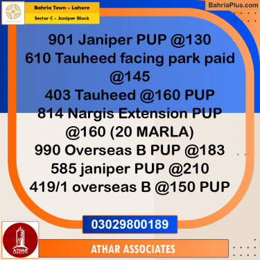 10 Marla Residential Plot for Sale in Sector C - Janiper Block -  Bahria Town, Lahore - (BP-278794)
