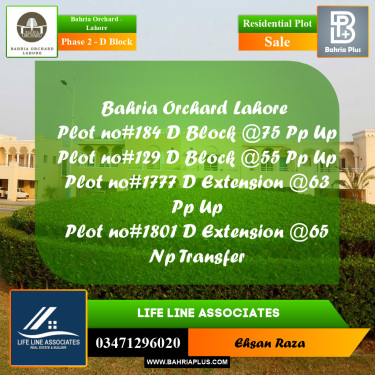 8 Marla Residential Plot for Sale in Phase 2 - D Block -  Bahria Orchard, Lahore - (BP-278854)
