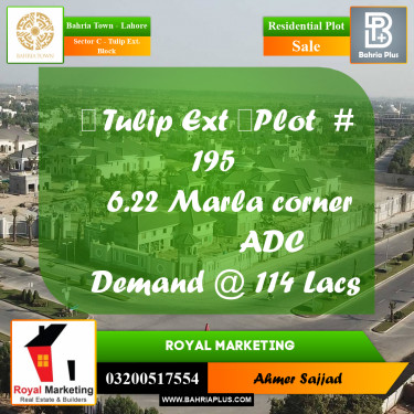 6.22 Marla Residential Plot for Sale in Sector C - Tulip Ext. Block -  Bahria Town, Lahore - (BP-278928)