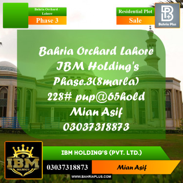 8 Marla Residential Plot for Sale in Phase 3 -  Bahria Orchard, Lahore - (BP-278947)