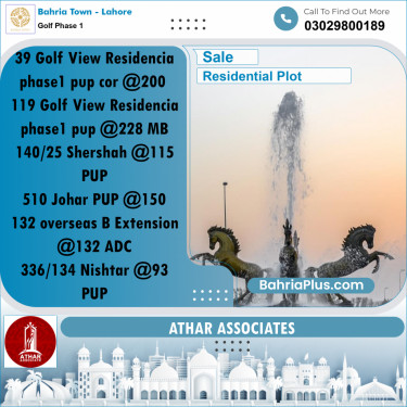 20 Marla Residential Plot for Sale in Golf Phase 1 -  Bahria Town, Lahore - (BP-278958)
