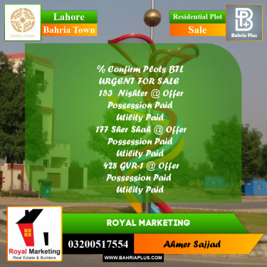 Residential Plot for Sale in Bahria Town, Lahore - (BP-279100)