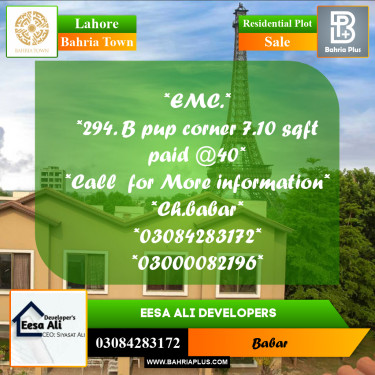 Residential Plot for Sale in Bahria Town, Lahore - (BP-279161)