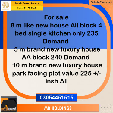 8 Marla Residential House for Sale in Sector B - Ali Block -  Bahria Town, Lahore - (BP-279189)