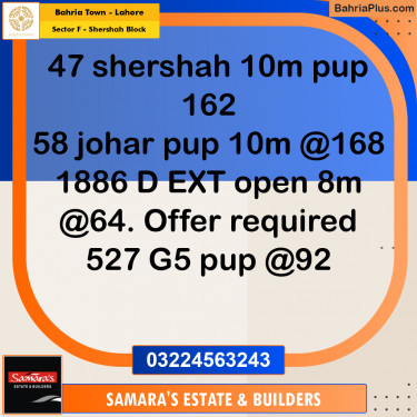 10 Marla Residential Plot for Sale in Sector F - Shershah Block -  Bahria Town, Lahore - (BP-279190)