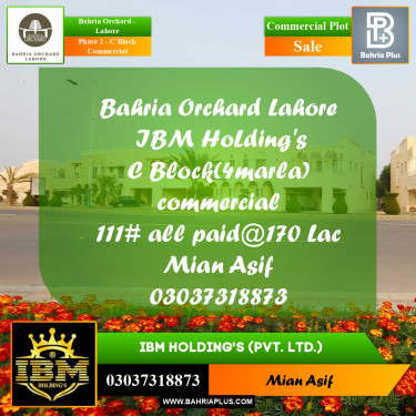 4 Marla Commercial Plot for Sale in Phase 2 - C Block Commercial -  Bahria Orchard, Lahore - (BP-279206)