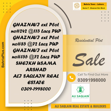 10 Marla Residential Plot for Sale in Sector F - Ghaznavi Ext. Block -  Bahria Town, Lahore - (BP-279223)