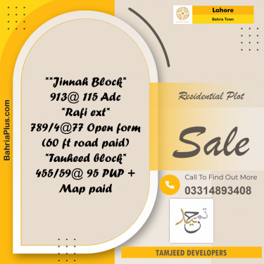 Residential Plot for Sale in Bahria Town, Lahore - (BP-279230)