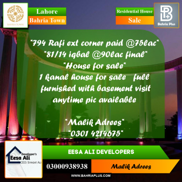 Residential House for Sale in Bahria Town, Lahore - (BP-279250)