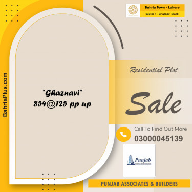 10 Marla Residential Plot for Sale in Sector F - Ghaznavi Block -  Bahria Town, Lahore - (BP-279252)