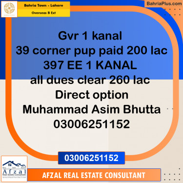 1 Kanal Residential Plot for Sale in Overseas B Ext -  Bahria Town, Lahore - (BP-279295)