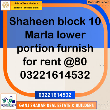 10 Marla Residential House for Rent in Sector B - Shaheen Block -  Bahria Town, Lahore - (BP-279323)