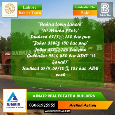 Residential Plot for Sale in Bahria Town, Lahore - (BP-279354)