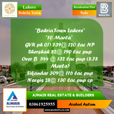 10 Marla Residential Plot for Sale in Bahria Town, Lahore - (BP-279355)