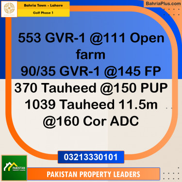 10 Marla Residential Plot for Sale in Golf Phase 1 -  Bahria Town, Lahore - (BP-279371)