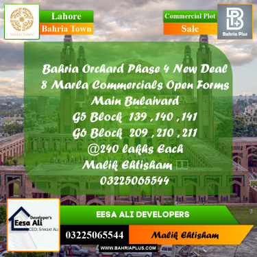8 Marla Commercial Plot for Sale in Bahria Town, Lahore - (BP-279407)