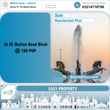 20 Marla Residential Plot for Sale in Sector D - EE Multan Block -  Bahria Town, Lahore - (BP-279437)
