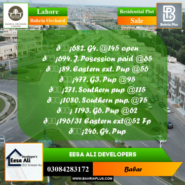Residential Plot for Sale in Bahria Orchard, Lahore - (BP-279558)