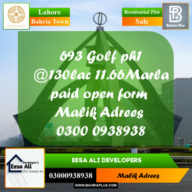 Residential Plot for Sale in Bahria Town, Lahore - (BP-279618)