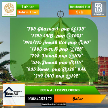Residential Plot for Sale in Bahria Town, Lahore - (BP-279632)