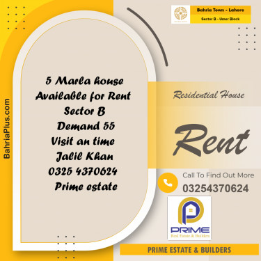 5 Marla Residential House for Rent in Sector B - Umer Block -  Bahria Town, Lahore - (BP-279678)
