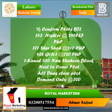Residential Plot for Sale in Bahria Town, Lahore - (BP-279741)