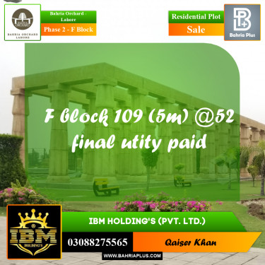 5 Marla Residential Plot for Sale in Phase 2 - F Block -  Bahria Orchard, Lahore - (BP-279798)