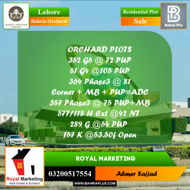 Residential Plot for Sale in Bahria Orchard, Lahore - (BP-279809)