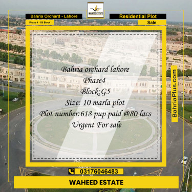 10 Marla Residential Plot for Sale in Phase 4 - G5 Block -  Bahria Orchard, Lahore - (BP-279820)
