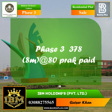 8 Marla Residential Plot for Sale in Phase 3 -  Bahria Orchard, Lahore - (BP-279835)