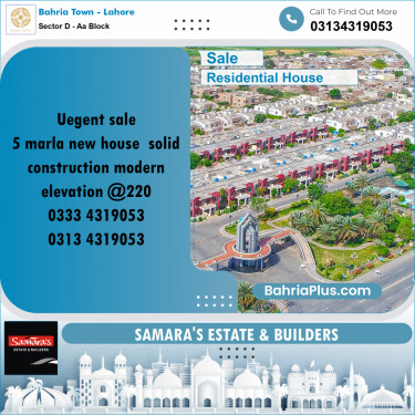 5 Marla Residential House for Sale in Sector D - AA Block -  Bahria Town, Lahore - (BP-279924)