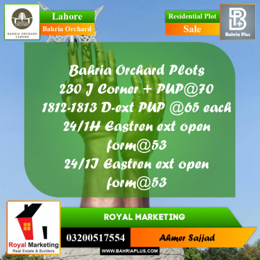 Residential Plot for Sale in Bahria Orchard, Lahore - (BP-280051)