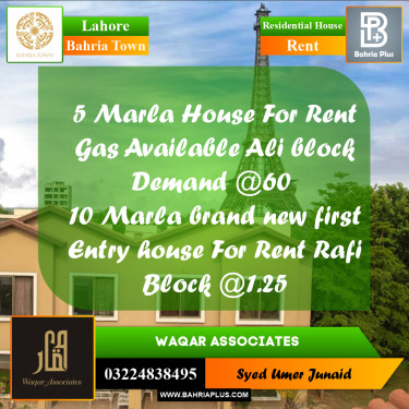 Residential House for Rent in Bahria Town, Lahore - (BP-280125)