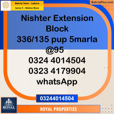 Residential Plot for Sale in Sector E - Nishtar Block -  Bahria Town, Lahore - (BP-280142)