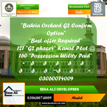 Residential Plot for Sale in Phase 4 - G2 Block -  Bahria Orchard, Lahore - (BP-280147)